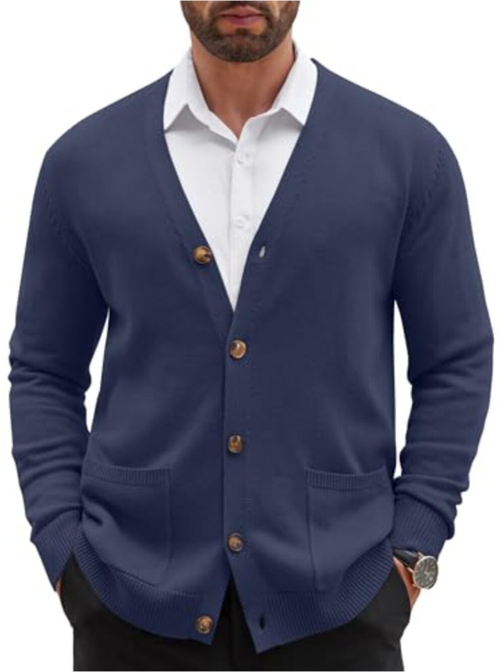 Men's V Neck Cardigan Sweater Lightweight Button Slim Fit Pockets